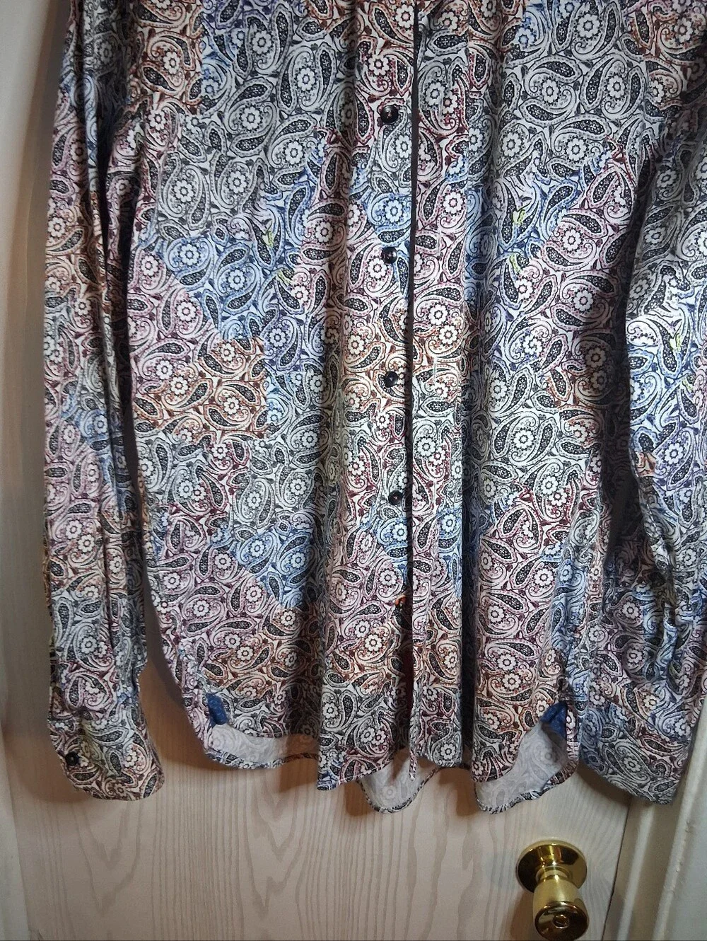 Visconti Black Embroidered Logo Button-Up Shirt - Blue with Multicolor Paisley